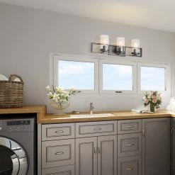 LNC Linear Seeded Glass Vanity - 3 Lights-Clearance Lighting