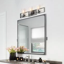 LNC Linear Seeded Glass Vanity - 3 Lights-Clearance Lighting