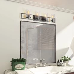 LNC Linear Seeded Glass Vanity - 4 Lights-Open Box Lighting