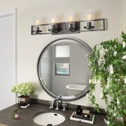 LNC Linear Seeded Glass Vanity - 4 Lights-Open Box Lighting