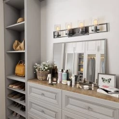 LNC Linear Seeded Glass Vanity - 4 Lights-Open Box Lighting