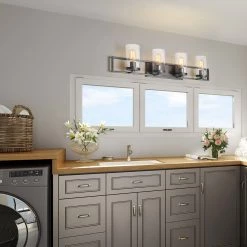 Lighting LNC Linear Seeded Glass Vanity - 4 Lights-Clearance