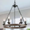 Lighting LNC Faux Wood Wagon Wheel Chandelier - 6 Lights-Clearance 2 Lighting LNC Faux Wood Wagon Wheel Chandelier - 6 Lights-Clearance