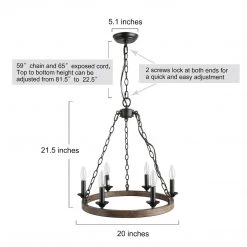 Lighting LNC Faux Wood Wagon Wheel Chandelier - 6 Lights-Clearance