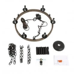 Lighting LNC Faux Wood Wagon Wheel Chandelier - 6 Lights-Clearance