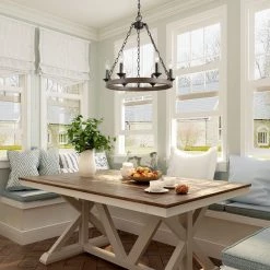 Lighting LNC Faux Wood Wagon Wheel Chandelier - 6 Lights-Clearance