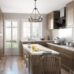 Lighting LNC Faux Wood Wagon Wheel Chandelier - 6 Lights-Clearance