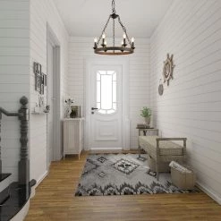 Lighting LNC Faux Wood Wagon Wheel Chandelier - 6 Lights-Clearance