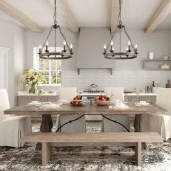 Lighting LNC Faux Wood Wagon Wheel Chandelier - 6 Lights-Clearance