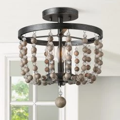 Google Ceiling Lights LNC Small Wood Beaded Semi Flush Mounts - 3 Lights
