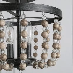 Google Ceiling Lights LNC Small Wood Beaded Semi Flush Mounts - 3 Lights