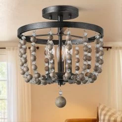 Google Ceiling Lights LNC Small Wood Beaded Semi Flush Mounts - 3 Lights