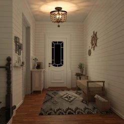 Google Ceiling Lights LNC Small Wood Beaded Semi Flush Mounts - 3 Lights