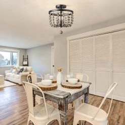 Google Ceiling Lights LNC Small Wood Beaded Semi Flush Mounts - 3 Lights