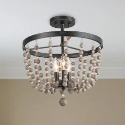 Google Lighting LNC Wood Beaded Semi Flush Mounts - 3 Lights-Clearance