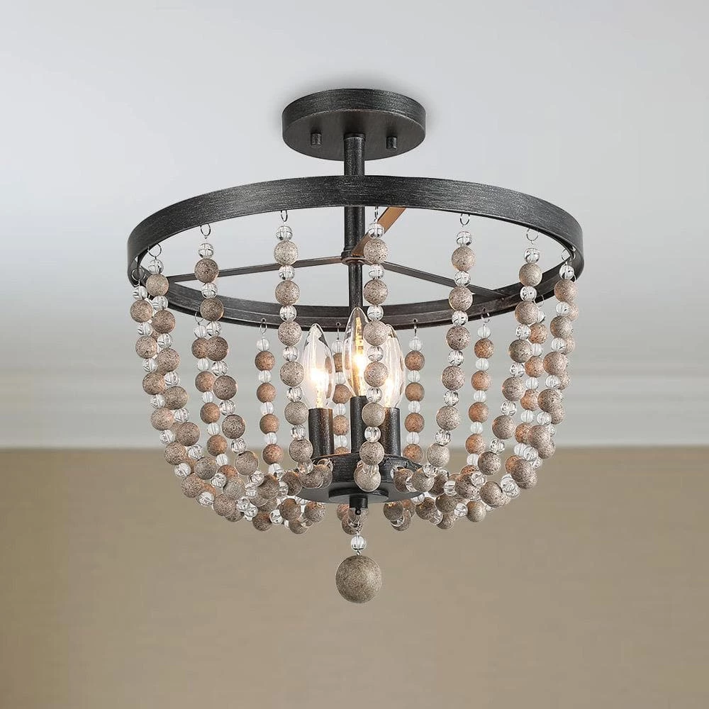 Google Lighting LNC Wood Beaded Semi Flush Mounts - 3 Lights-Clearance 3 Google Lighting LNC Wood Beaded Semi Flush Mounts - 3 Lights-Clearance