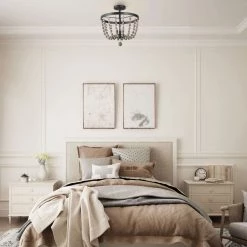 Google Lighting LNC Wood Beaded Semi Flush Mounts - 3 Lights-Clearance