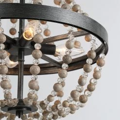 LNC Wood Beaded Chandelier - 4 Lights