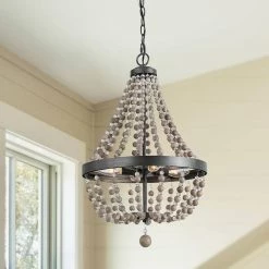 LNC Wood Beaded Chandelier - 4 Lights