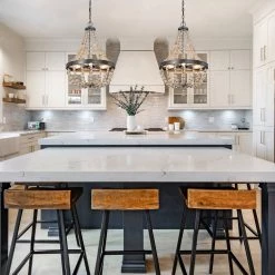 LNC Wood Beaded Chandelier - 4 Lights