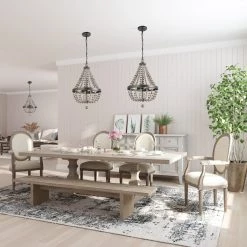 LNC Wood Beaded Chandelier - 4 Lights