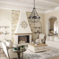 LNC Wood Beaded Chandelier - 4 Lights