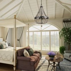 LNC Wood Beaded Chandelier - 4 Lights