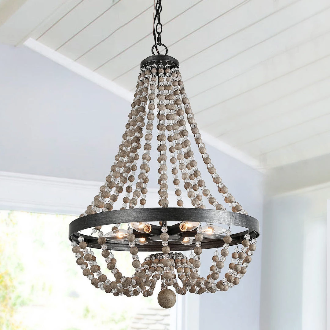 LNC Wood Beaded Chandelier - 6 Lights Hot Sale 3 LNC Wood Beaded Chandelier - 6 Lights Hot Sale