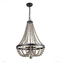 LNC Wood Beaded Chandelier - 6 Lights-Open Box Lighting