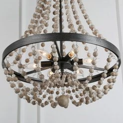 LNC Wood Beaded Chandelier - 6 Lights-Open Box Lighting