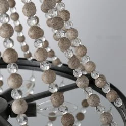 LNC Wood Beaded Chandelier - 6 Lights-Open Box Lighting