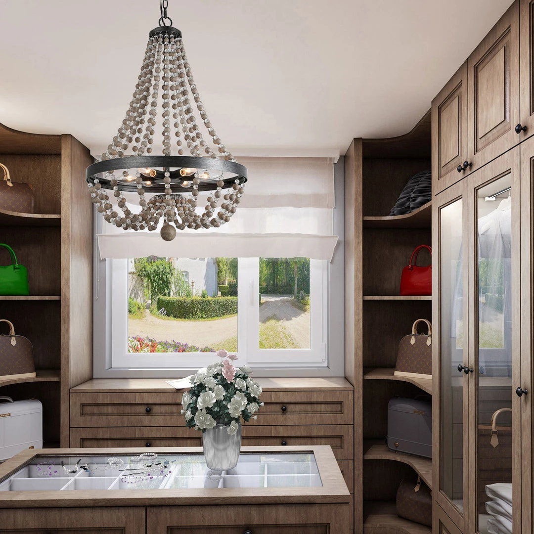 LNC Wood Beaded Chandelier - 6 Lights Hot Sale 6 LNC Wood Beaded Chandelier - 6 Lights Hot Sale