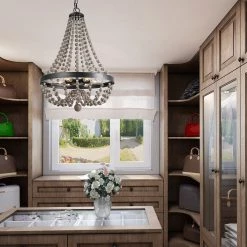 LNC Wood Beaded Chandelier - 6 Lights-Open Box Lighting