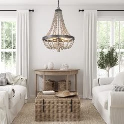 LNC Wood Beaded Chandelier - 6 Lights Hot Sale 17 LNC Wood Beaded Chandelier - 6 Lights Hot Sale