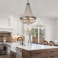 LNC Wood Beaded Chandelier - 6 Lights-Open Box Lighting