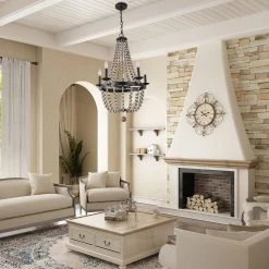 Hot Sale LNC Wood Beaded Chandelier - 5 Lights