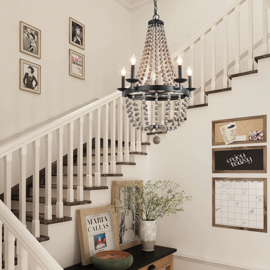 Hot Sale LNC Wood Beaded Chandelier - 5 Lights 5 Hot Sale LNC Wood Beaded Chandelier - 5 Lights