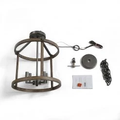 Hot Sale LNC Drum Faux-Wood Chandeliers- 4 Lights