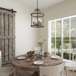 Hot Sale LNC Drum Faux-Wood Chandeliers- 4 Lights