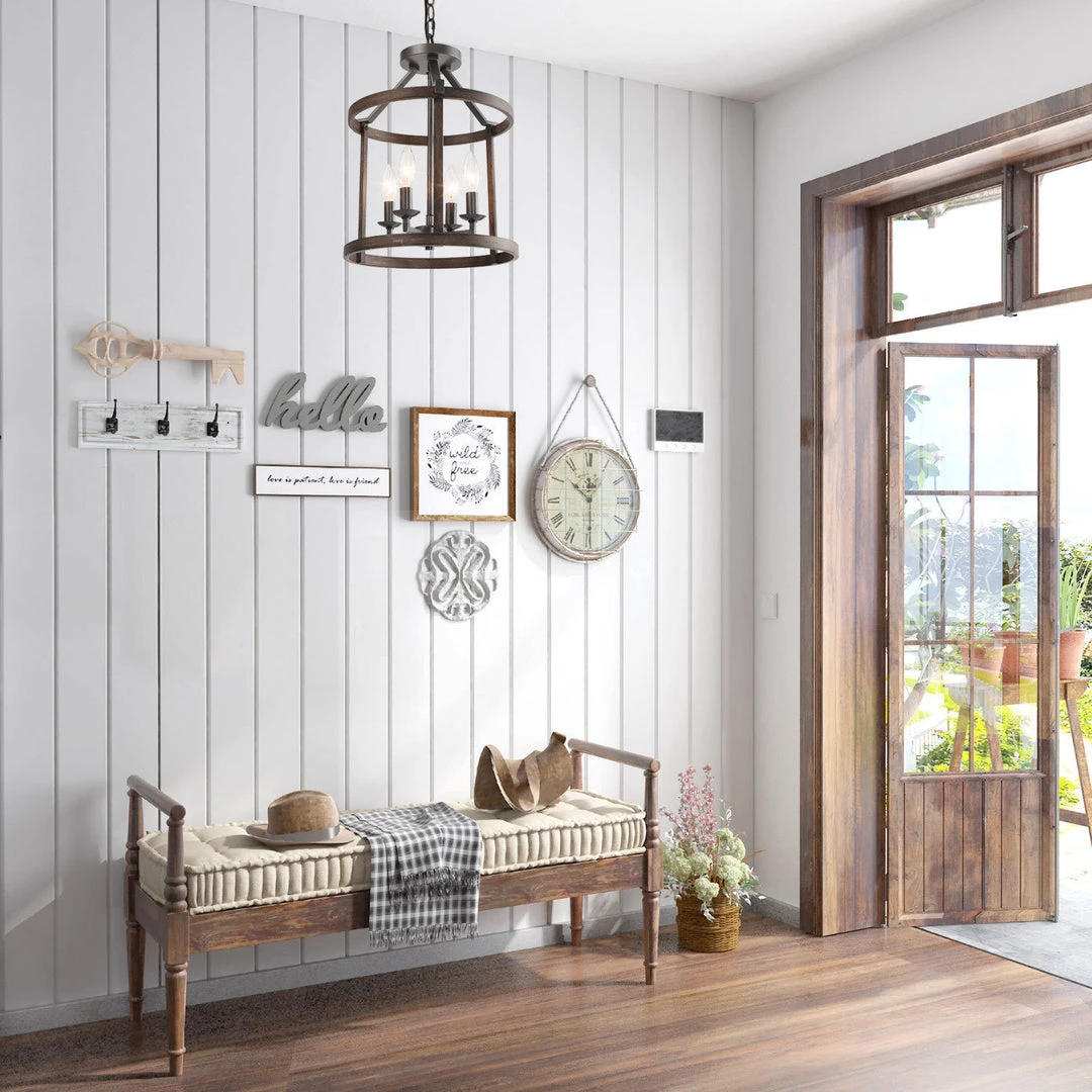 Lighting LNC Drum Faux-Wood Chandeliers- 4 Lights-Open Box 5 Lighting LNC Drum Faux-Wood Chandeliers- 4 Lights-Open Box