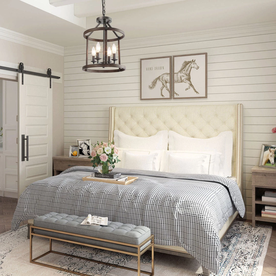 Lighting LNC Drum Faux-Wood Chandeliers- 4 Lights-Open Box 13 Lighting LNC Drum Faux-Wood Chandeliers- 4 Lights-Open Box