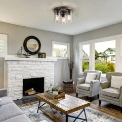 LNC Rustic Flush Mounts - 3 Lights