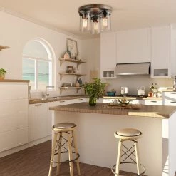 LNC Rustic Flush Mounts - 3 Lights