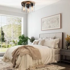 LNC Rustic Flush Mounts - 3 Lights