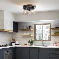 LNC Rustic Flush Mounts - 3 Lights