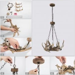 LNC Hand-crafted Antler Chandelier - 3 Lights 23 LNC Hand-crafted Antler Chandelier - 3 Lights