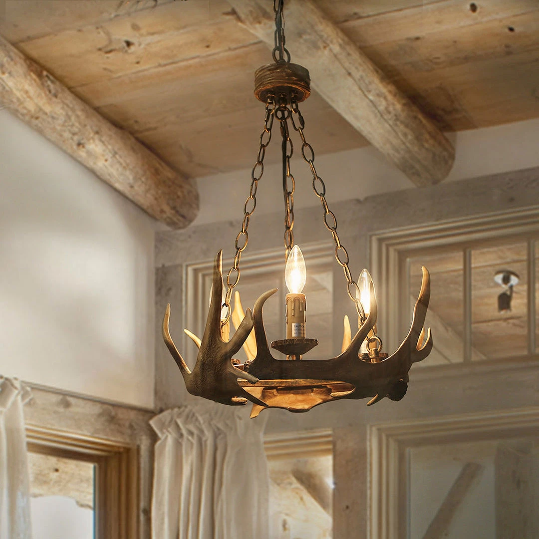 LNC Hand-crafted Antler Chandelier - 3 Lights 8 LNC Hand-crafted Antler Chandelier - 3 Lights