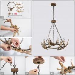 Lighting LNC Antler Chandelier - 6 Lights-Open Box