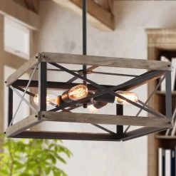 LNC Square Wooden Chandelier - 4 Lights Hot Sale