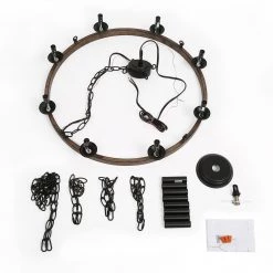 LNC Faux Wood Wagon Wheel Chandelier-8 Lights